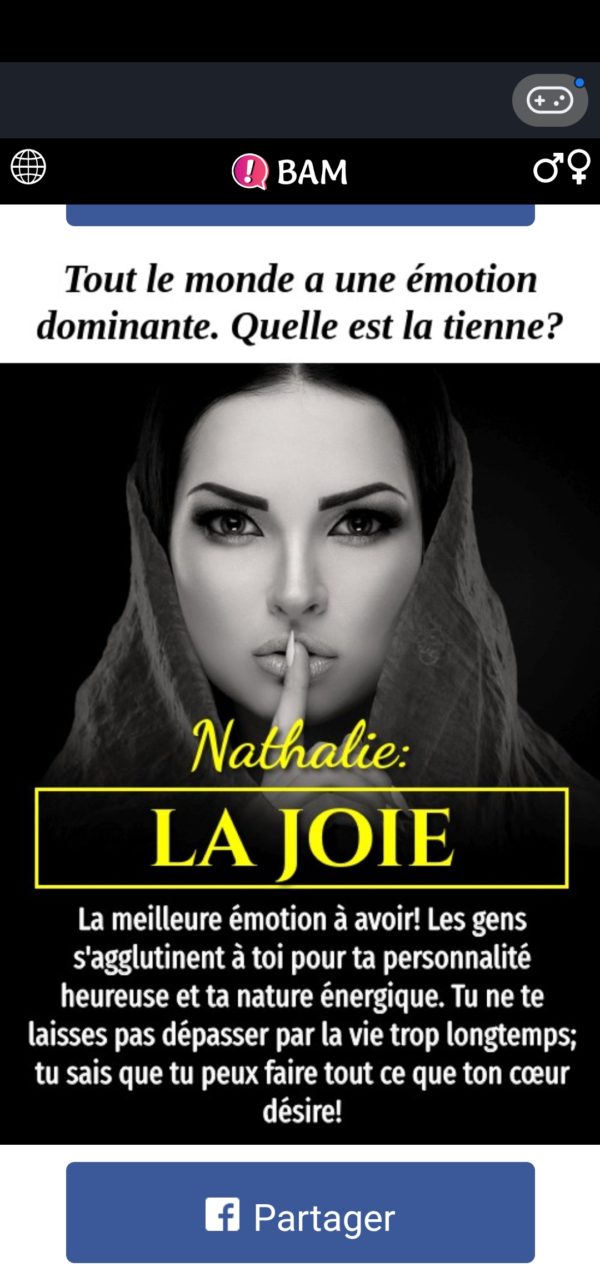 Application Facebook : sentiment Joie