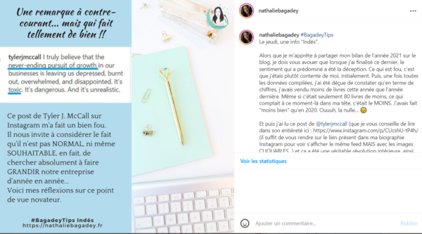Capture d'écran du post sur Instagram
