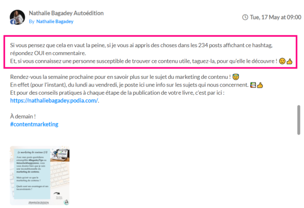 dernier post sur Instagram demandant de taguer une personne qui serait intéressée