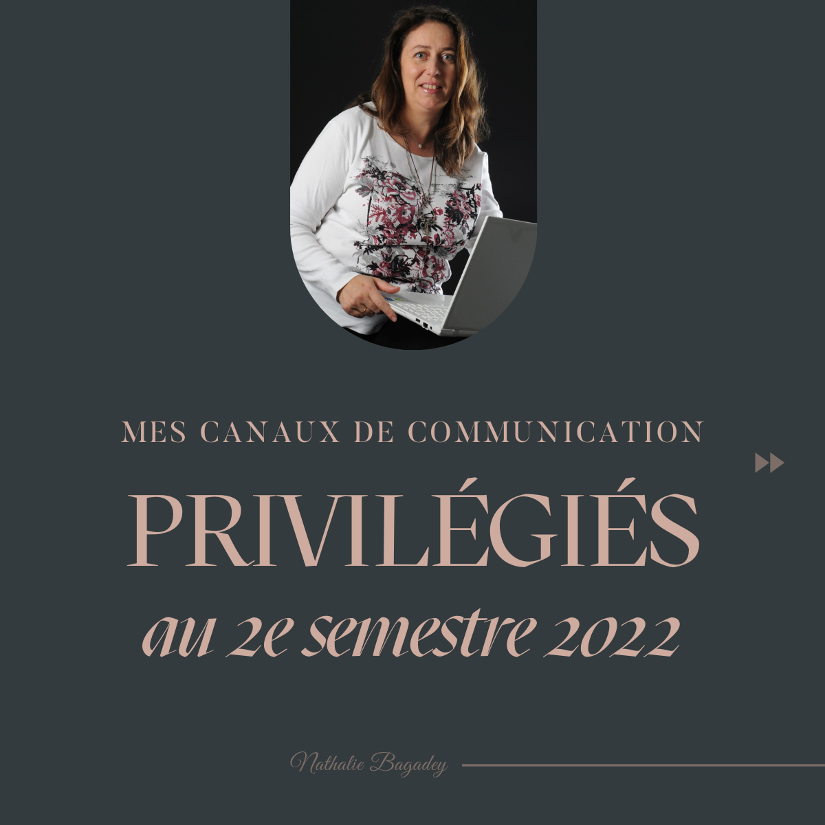 Affiche présentant l'article avec Nathalie à son ordinateur