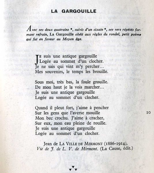 texte de la poésie "Je suis une antique gargouille"