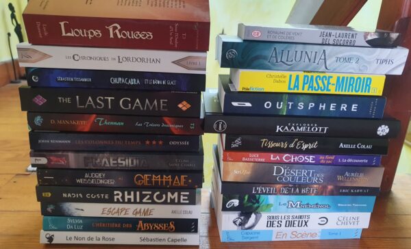 les deux piles de livres côte à côte