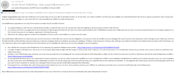 Copie du mail envoyé par KDP détaillant les mesures prises. Ou pas, justement.