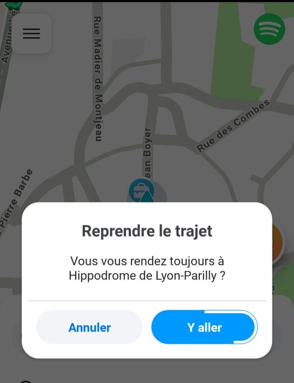 Capture d'écran de l'application Waze qui a noté l'adresse de l'hippodrome de Lyon Parilly, où se déroule la Fête du Chapelier