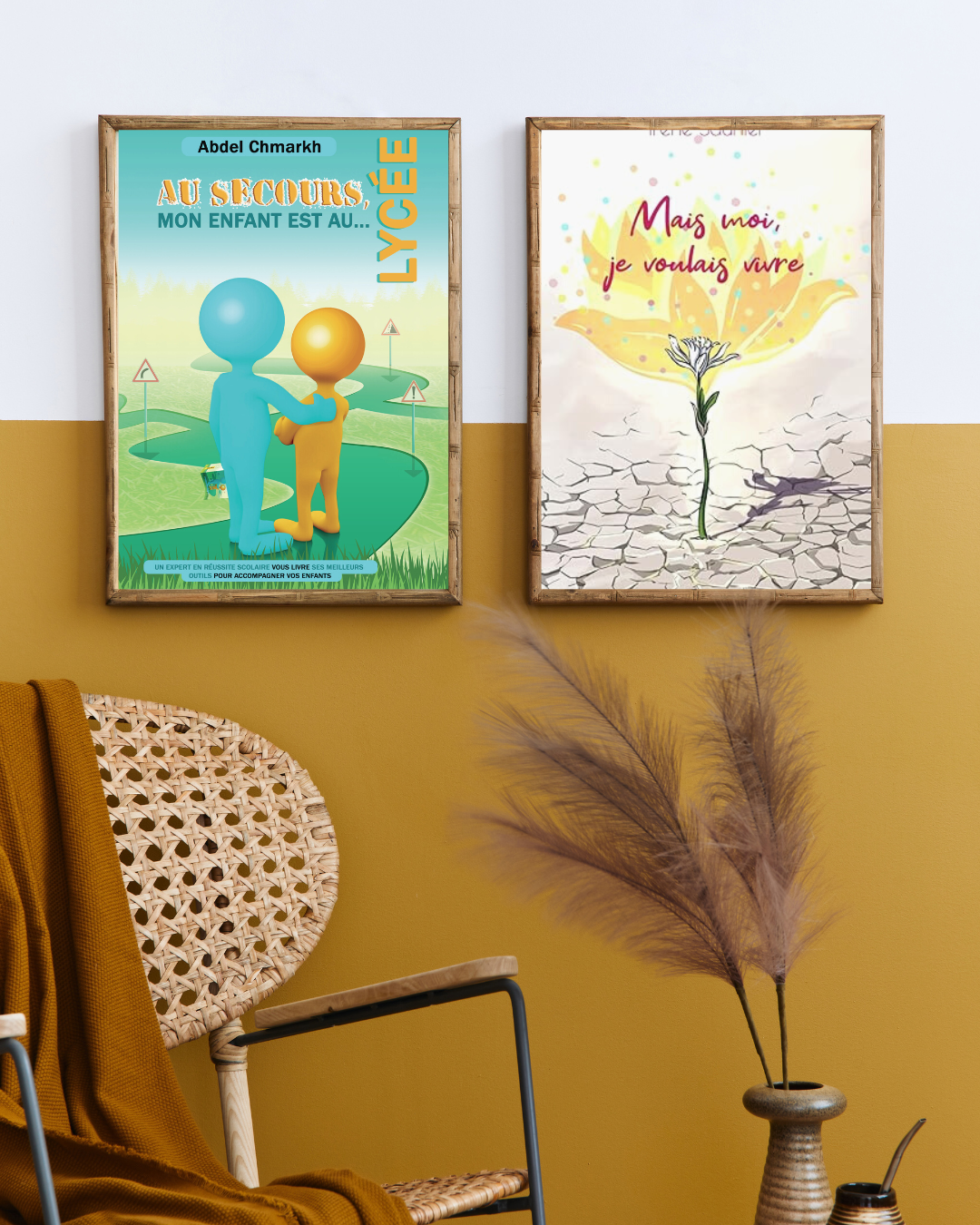 Deux tableaux montrant le livre publié par Abdel Chmarkh, "Au secours, mon enfant est au lycée" et celui d'Irène Saunier "Mais moi, je voulais vivre".