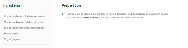 Capture d'écran de la recette de l'Amaretto Sour