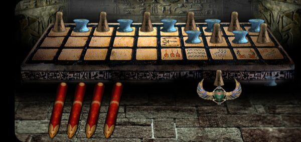 Capture d'écran de l'interface du jeu avec les bâtonnets, les pions et l'échiquier 